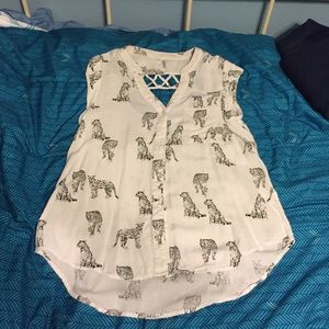 Black and White shirt with Leopards on it