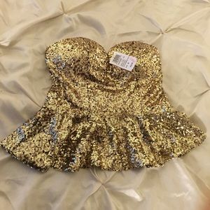Gold sequin tube top