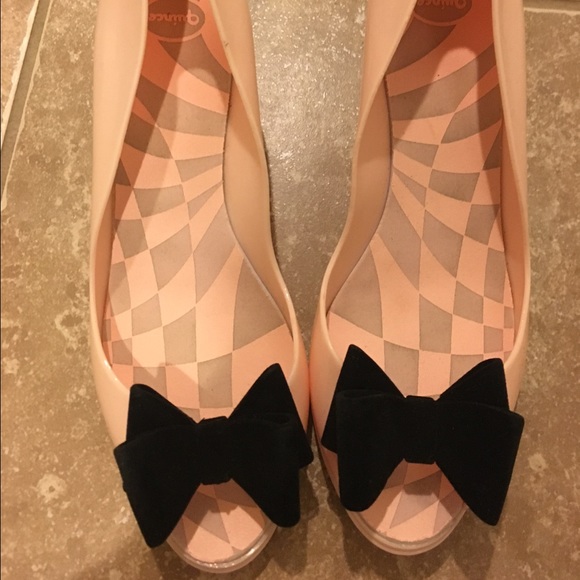 Pink Jelly Shoes with Black Ribbon
