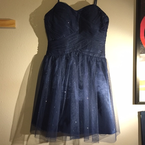 Dark Blue Strapless Sparkly Tulle Party Dress - Picture 1 of 3