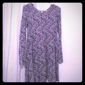 Floral print grey and navy dress.