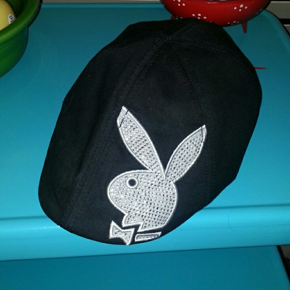 Playboy newsboy style cap with silver rhinestones