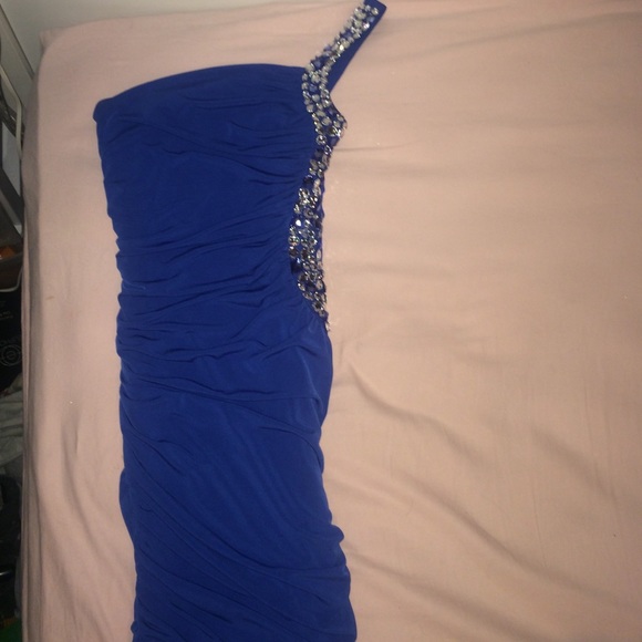 Blue bodycon one shoulder beaded dress ! - Picture 1 of 4