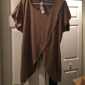 Tan velvet material criss-Cross shirt