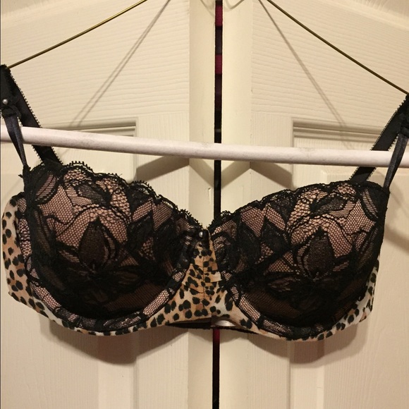 Victoria's Secret black cheetah balconet bra 34C