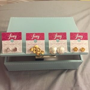 Light Blue Jewelry Box and 4 Pairs of Earrings