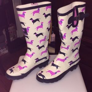 Dachshund Doxie size 10 high calf rain Wellies