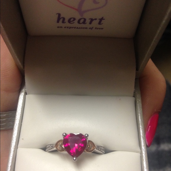 Red heart ring 14k gold ring