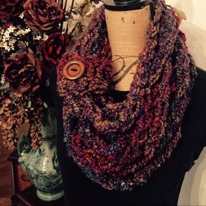 Handmade Crochet Loop Scarf with wood button