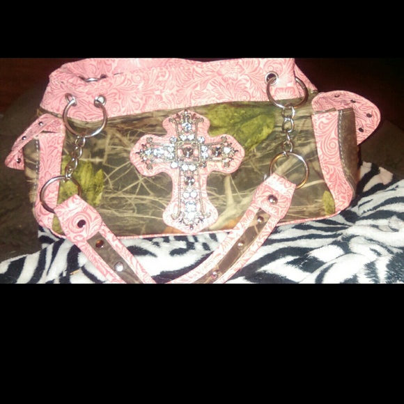 pink paisley and camo and cross. Gems /grommets
