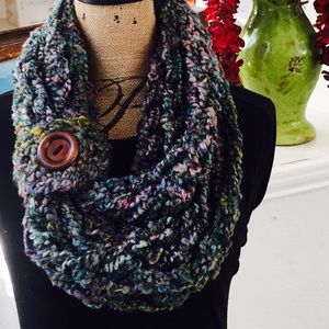 Handmade Crochet Loop Scarf with button.