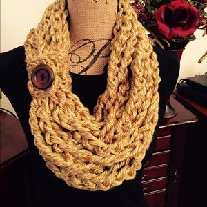 Handmade Crochet Loop Scarf with button.