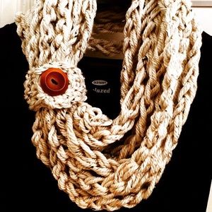 Handmade Crochet Loop Scarf with button.
