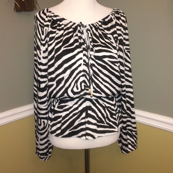 ❌SOLD❌Michael Kors Zebra Print Peasant Blouse - Picture 2 of 3