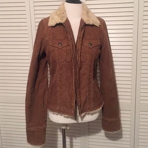 A&F corduroy jacket with fur collar and trim