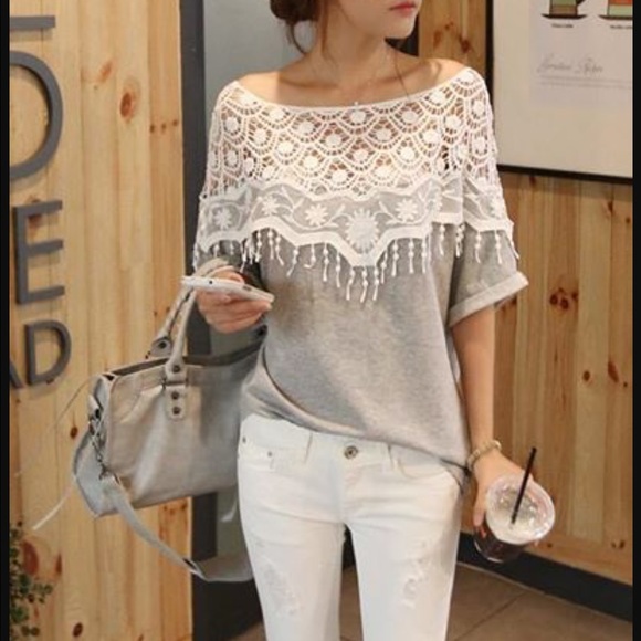 Grey top with white lace