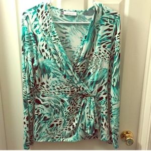 Teal Leopard Wrap Top