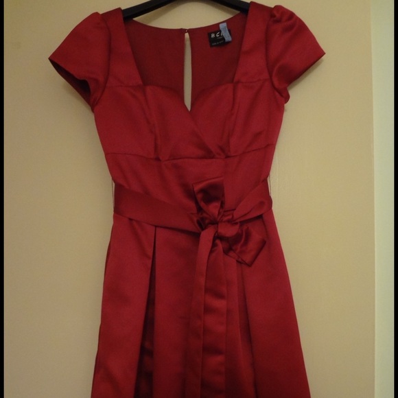 BCBG Paris red, structured cocktail dress