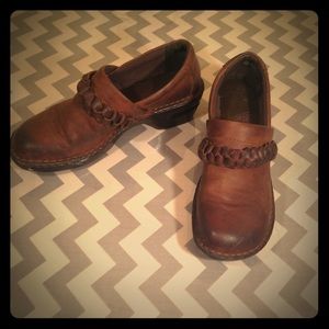 BOC leather braided clogs.