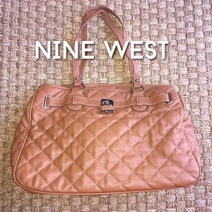 Nine West Cognac Brown Quilted Purse With Lock