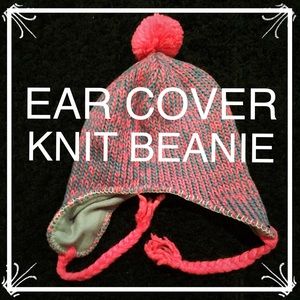 Ear Cover Knit Beanie Hat with Pom-Pom