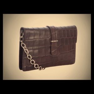 Furla Black Croc Embossed Leather Clutch