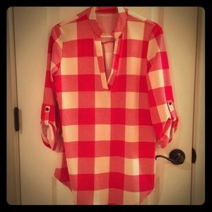 Buffalo Check Red/Cream 3/4 length tunic