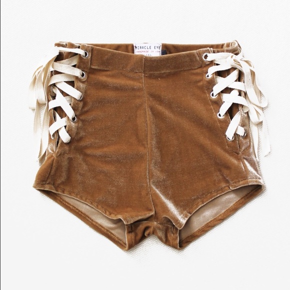 gold velvet lace up shorts size Xs