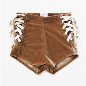 gold velvet lace up shorts size Xs