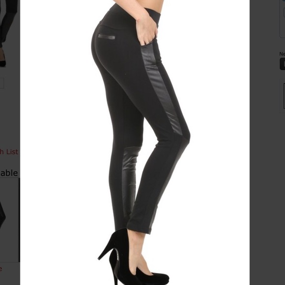 Black leggings with vegan leather - Picture 2 of 4