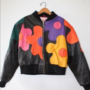 80s FLOWER LEATHER BOMBER