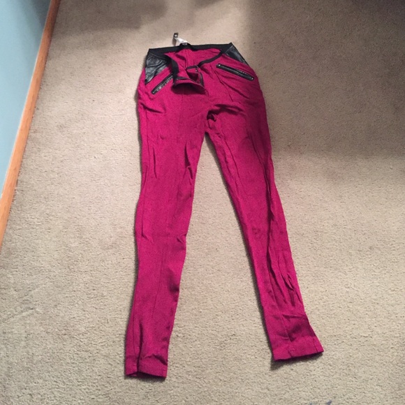 Fuchsia Legging with Leather Accent