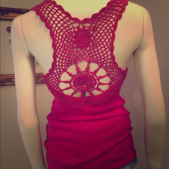 Pink crochet racer back tank