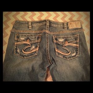 Silver denim distressed jeans!