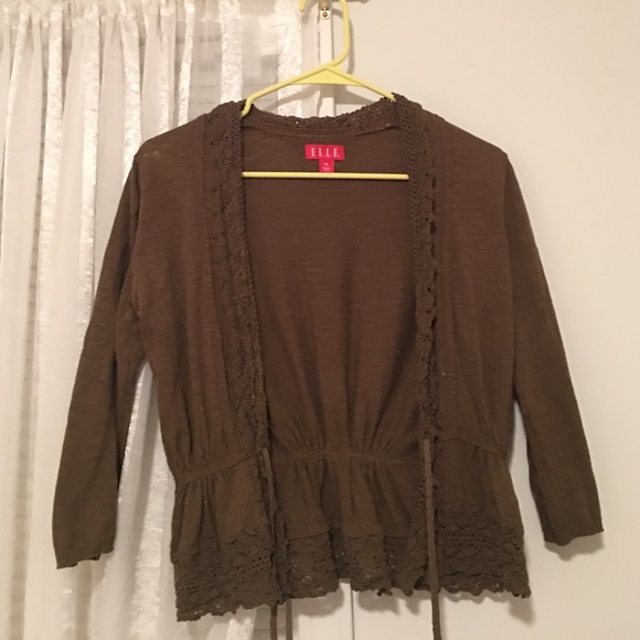 Deep olive green cardigan with lace - Picture 1 of 3