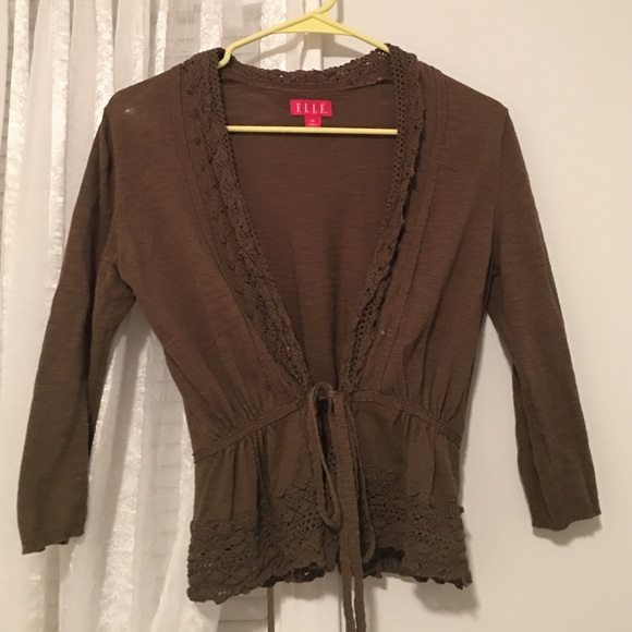 Deep olive green cardigan with lace - Picture 2 of 3