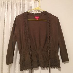 Deep olive green cardigan with lace