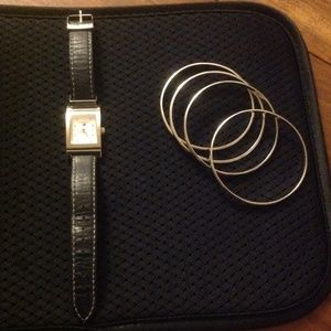 BundleTH reversible watch, silver bangles bracelet
