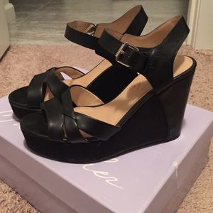 Marc Fisher Black ankle strap wedge