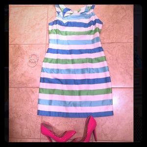 Corded Organza Stripe Henley Dress