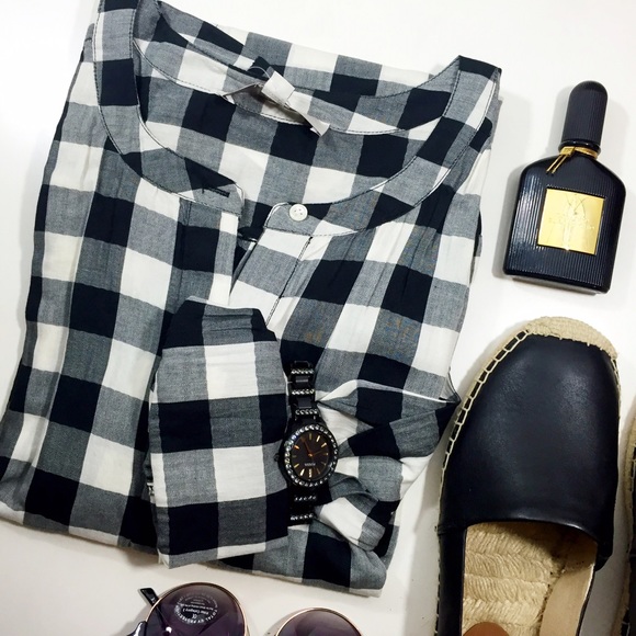 LOFT Tops - Plaid Henley Top