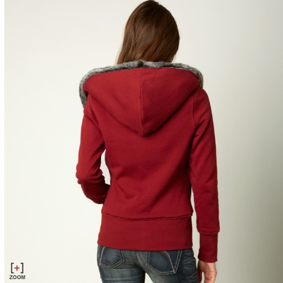 🚨1 HR SALE🚨$40+OFF FOX RACING RED FURRY HOODIE - Picture 3 of 4