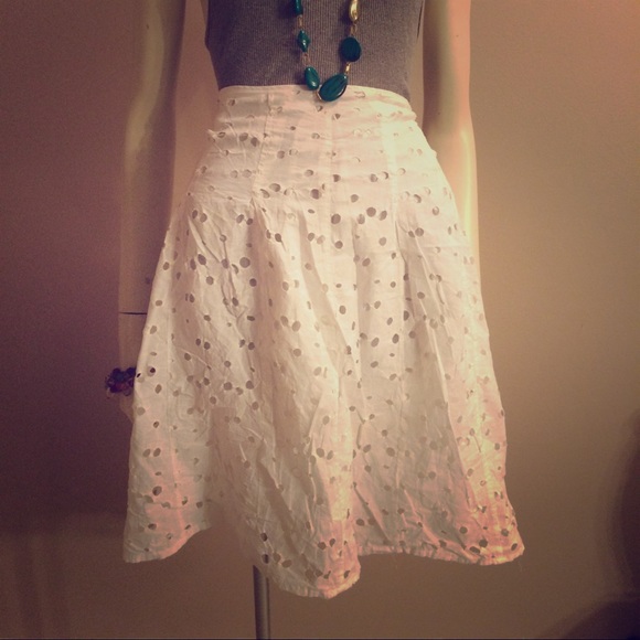 White high waisted eyelet lace skirt