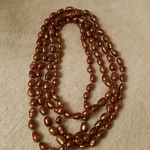 LONG BROWN PEARL FAUX NECKLACE