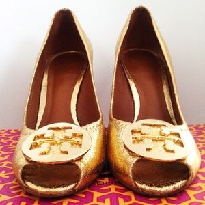 Tory Burch Luxe Gold Leather Wedge