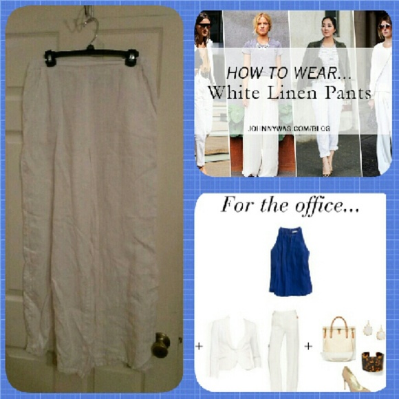 Wide Leg White Linen Pants - Picture 2 of 2