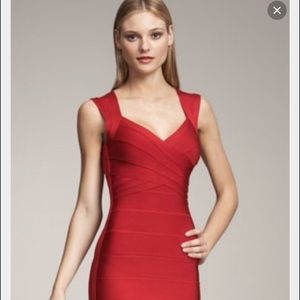 Herve Leger lipstick red Sarai dress