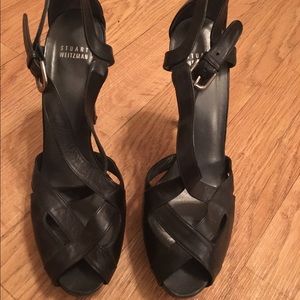 Stuart Weitzman Black Leather Platform Heels