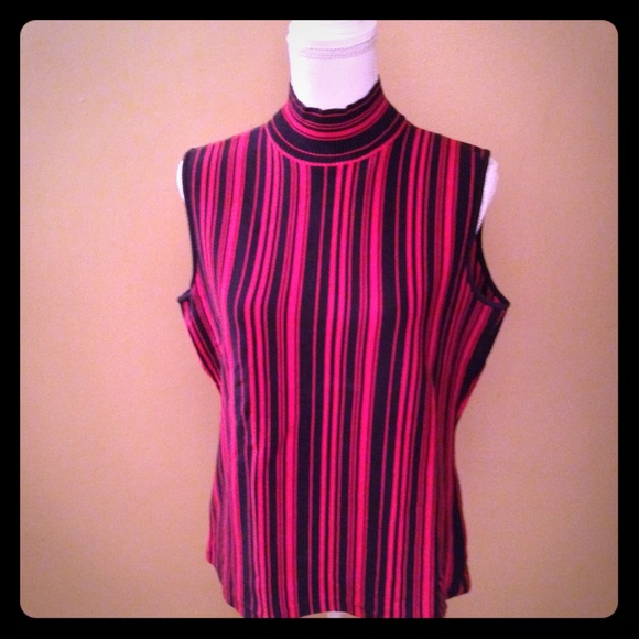Nine West Striped Navy Blue and Red Turtleneck