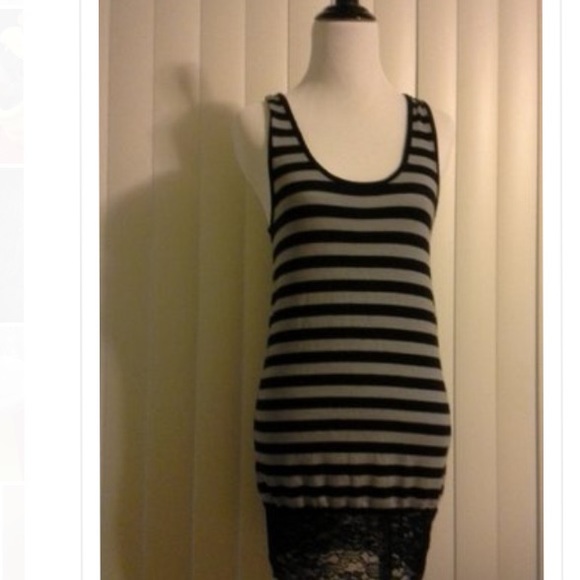 Black & Gray Lace Accent Tank Dress